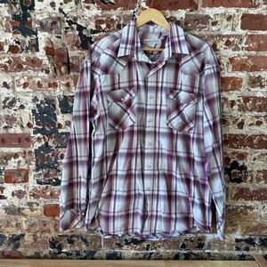Roper Pearl Snap Shirt Men's Large Purple Plaid Western Long Sleeve Pocket